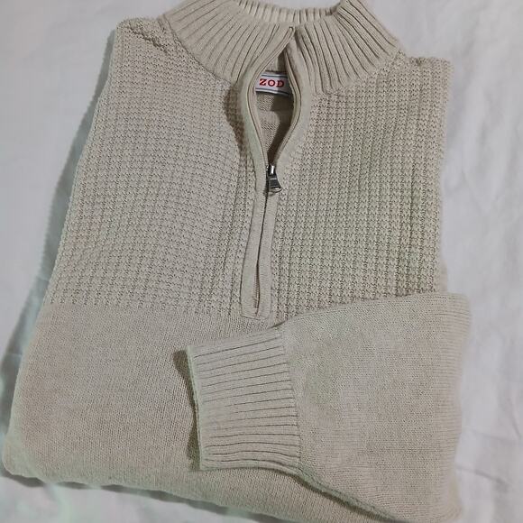 VTG Men’s Izod Large Oatmeal 1/4 Zip 100% cotton Long-Sleeved Sweater Easy Care - Picture 1 of 10